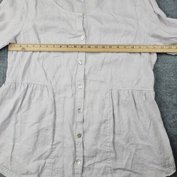 Sigrid Olsen Blouse Womens XL Purple Linen Peplum Button Up Coastal Roll Tab - Picture 5 of 6